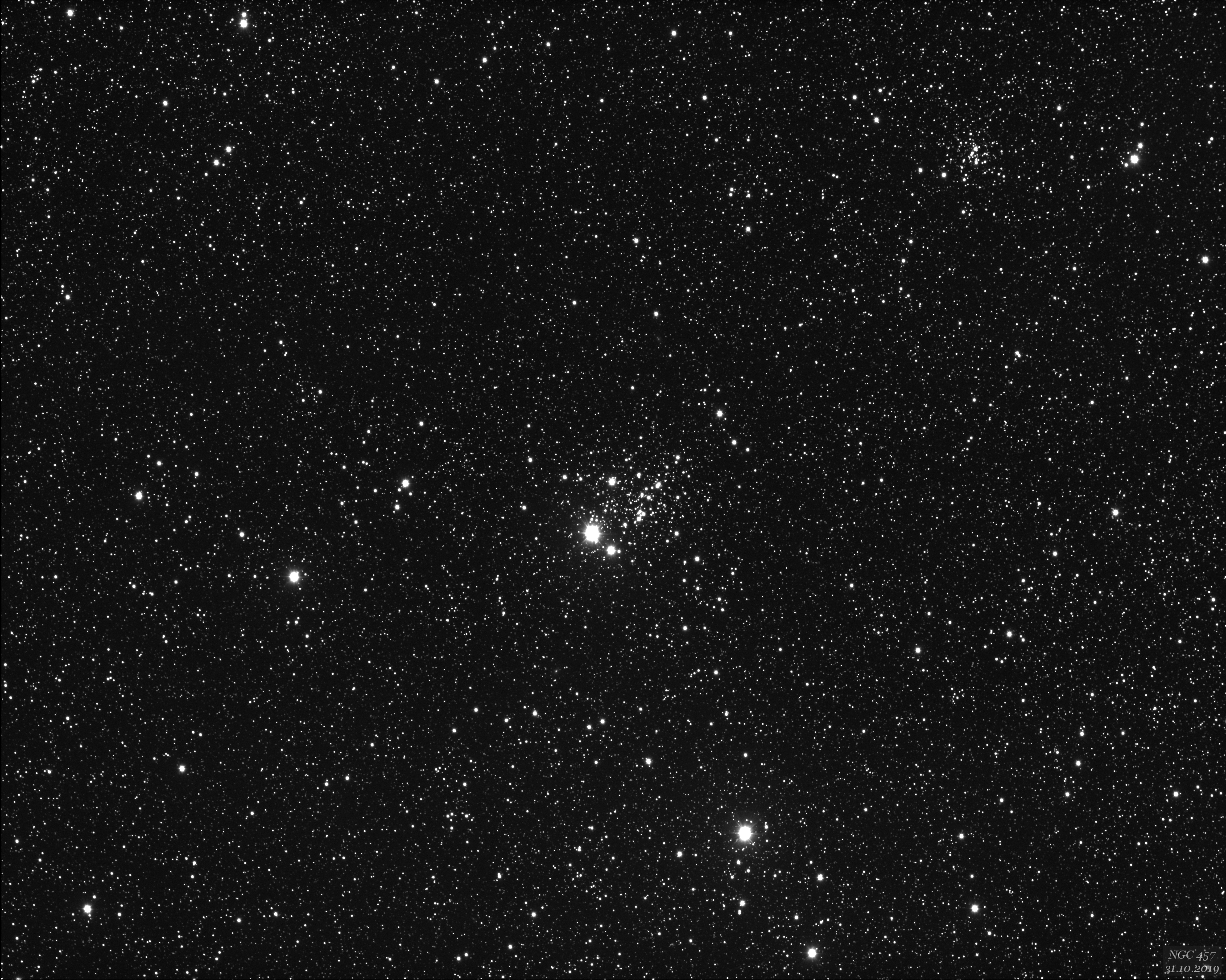 otevřená hvězdokupa NGC457 + NGC436 