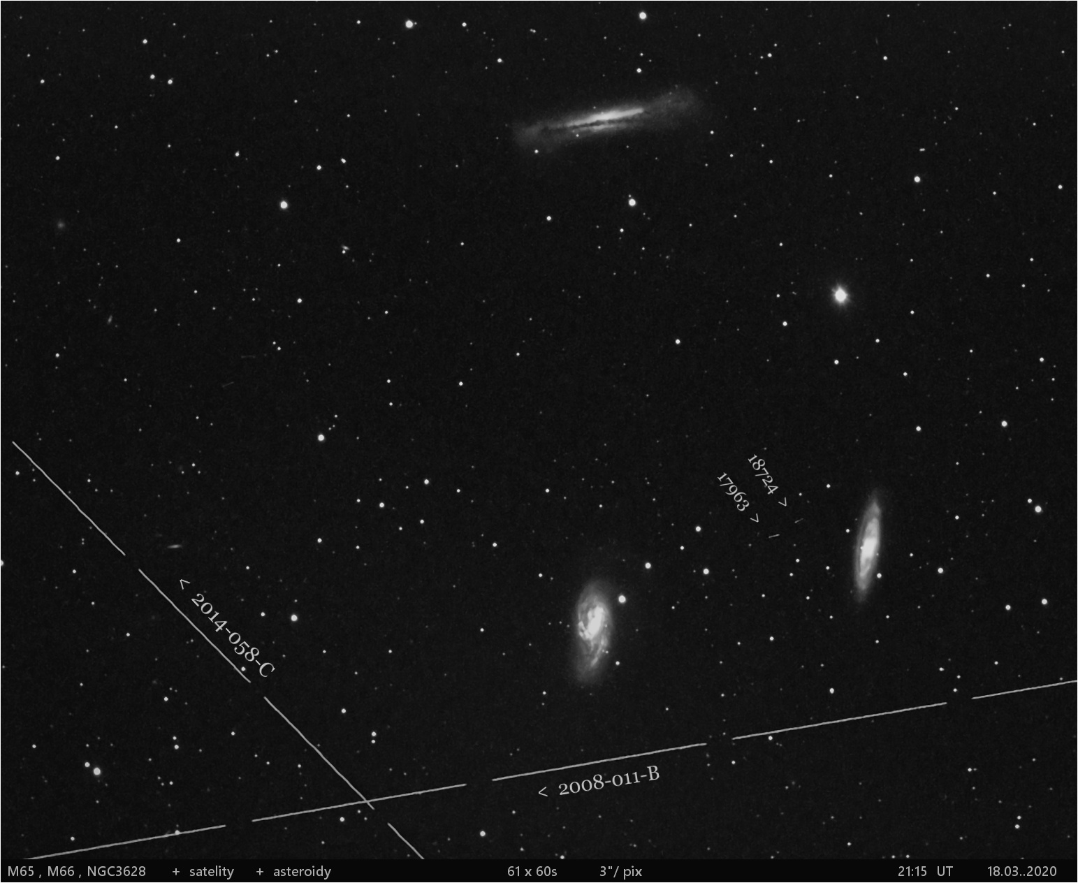 M65 + asteroidy + satelity