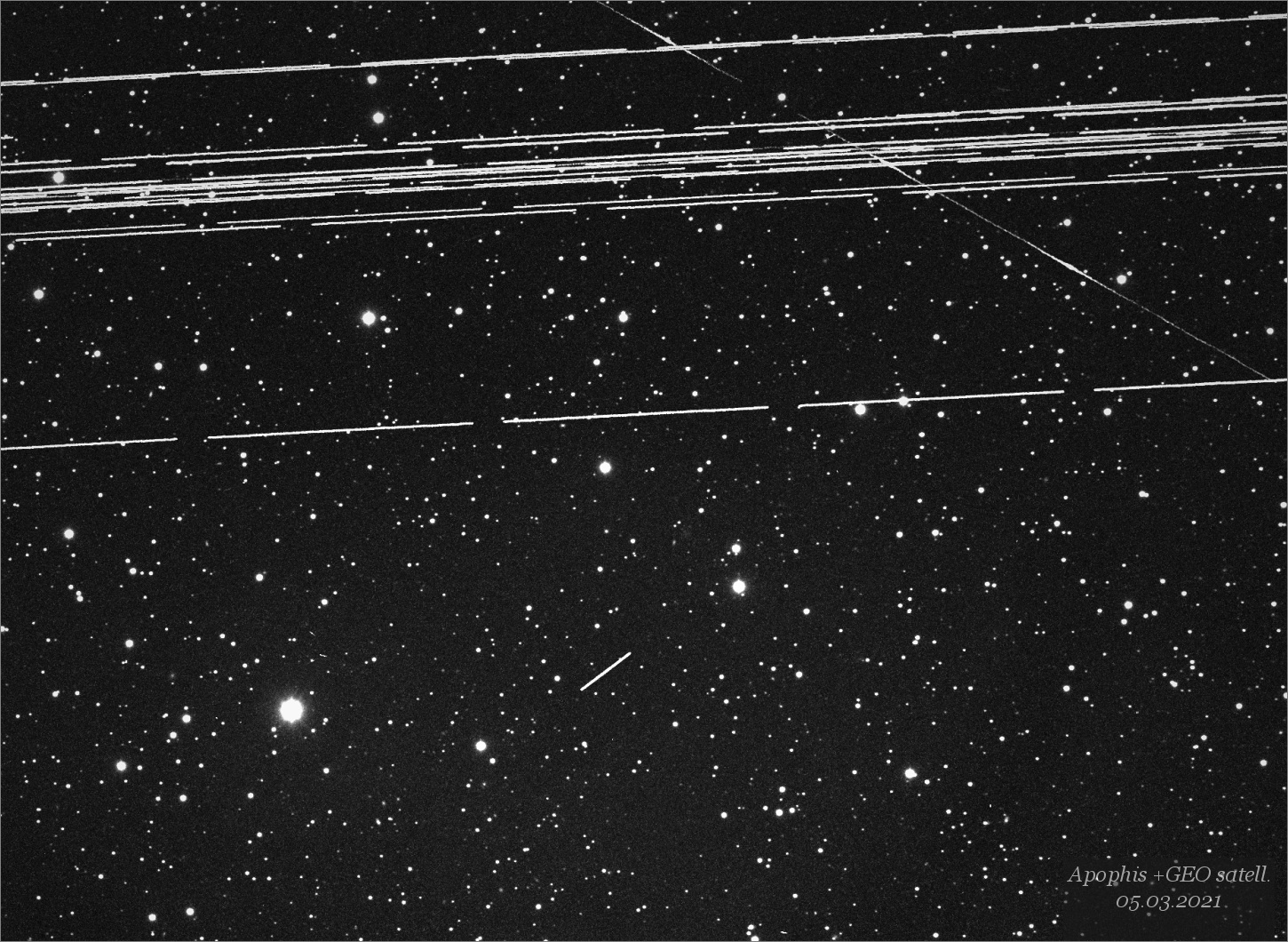 asteroid Apophis + GEO satelity