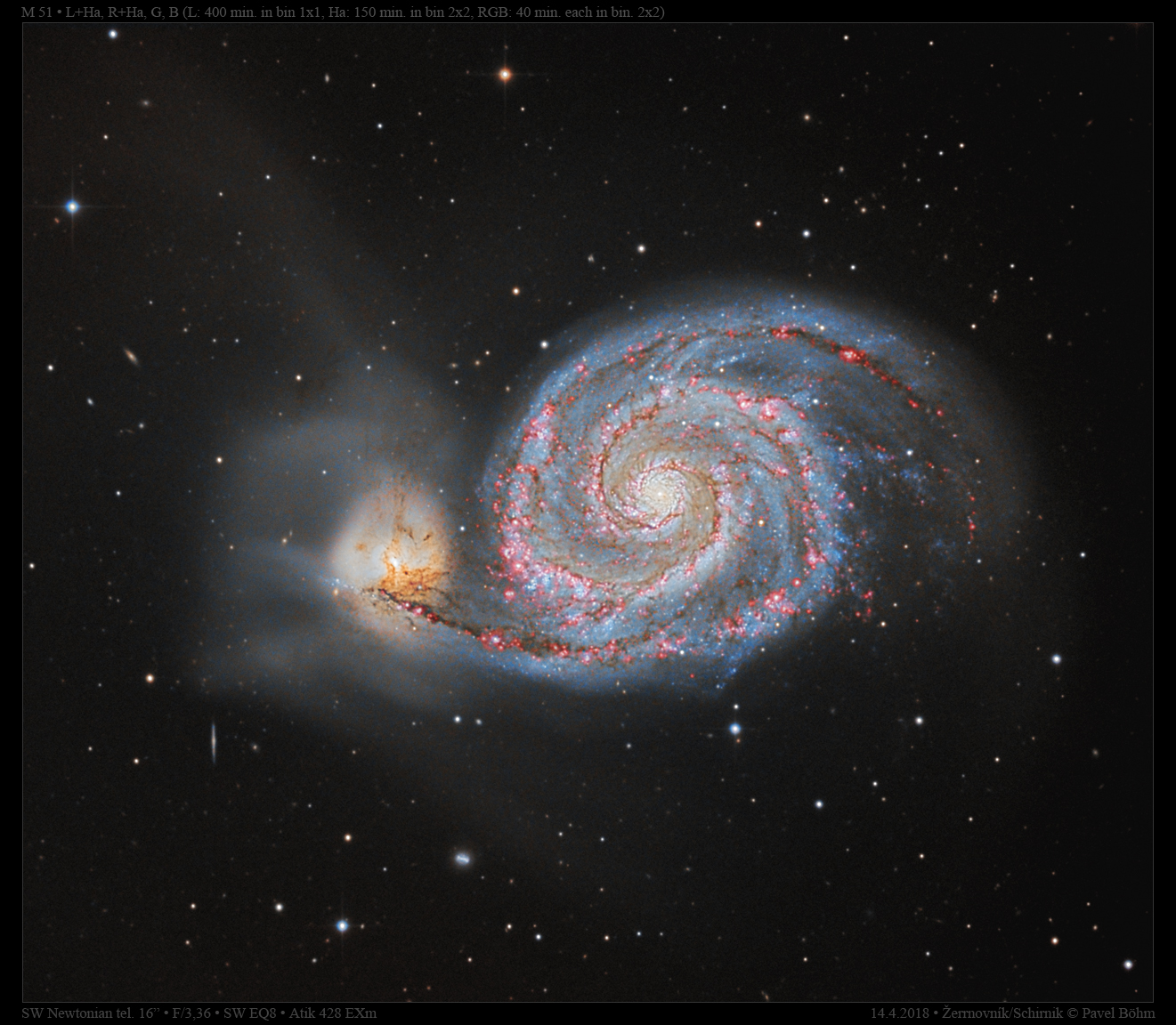 M51 v L+Ha, R+Ha, G, B
