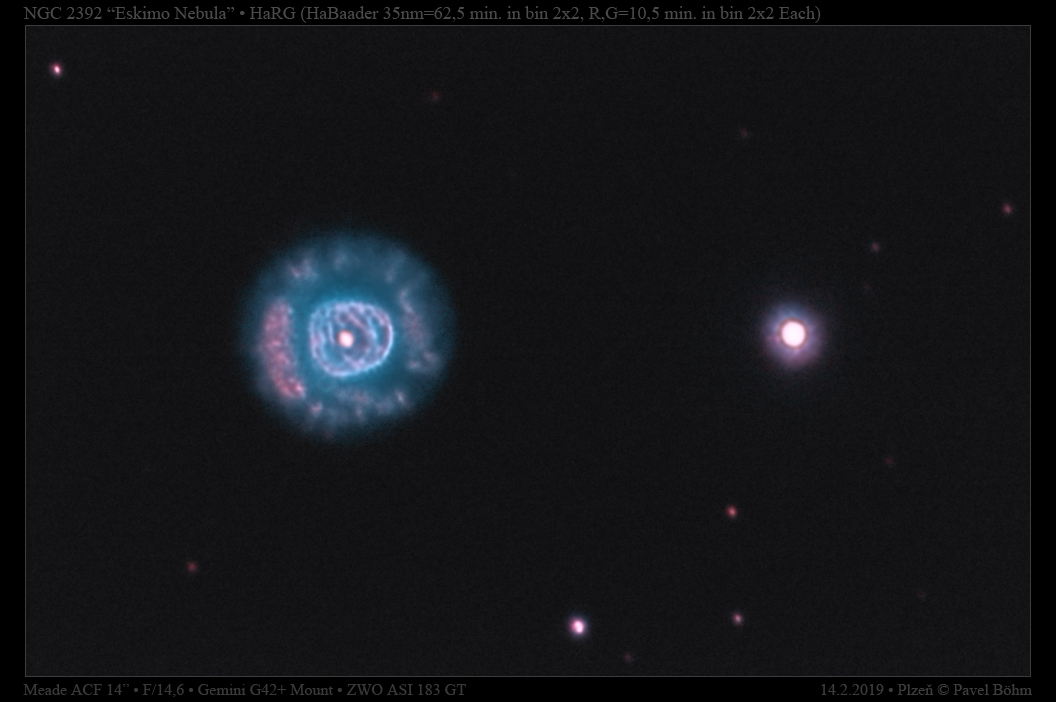 NGC2392 ''Eskimo Nebula'' v Ha,R,G (Ha, R, G, G) 