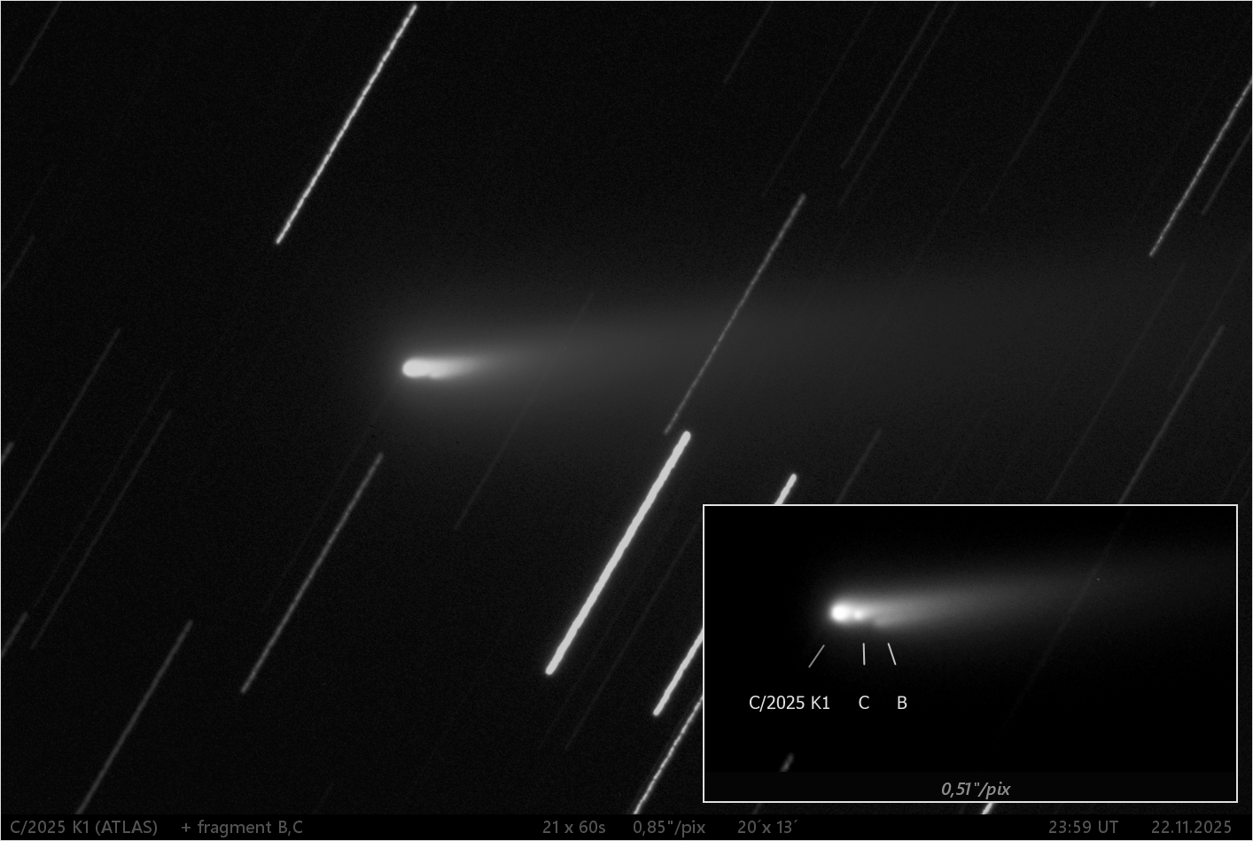 kometa C/2025 K1 s fragmenty